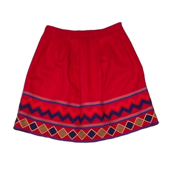 Pomelo Skirt Full Pleats Embroidery Linen Red Size XS - Picture 2 of 12